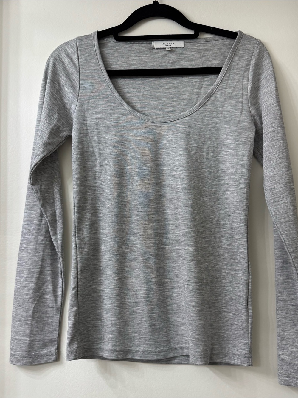 Almina Concept Gray Long Sleep Top Basic Size Small Cotton